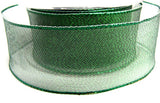 R1483 40mm Metallic Green Mesh Ribbon with Wired Borders - Ribbonmoon