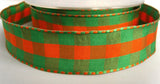 R1488 25mm Orange and Green Gingham Ribbon with Satin Banded Borders - Ribbonmoon