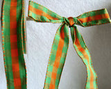 R1488 25mm Orange and Green Gingham Ribbon with Satin Banded Borders - Ribbonmoon