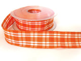 R1506 25mm Orange Polyester Gingham Ribbon by Berisfords, Wire Edge
