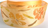 R1509 40mm Peach Translucent Plyester Ribbon with a Flowery Design - Ribbonmoon