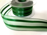 R1523 36mm Hunter Green Sheer Ribbon with Thin Metallic Stripes