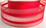 R1524 38mm Red Sheer Ribbon with Thin Metallic Stripes - Ribbonmoon