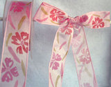 R1533 25mm Pink Translucent Polyester Ribbon with a Flowery Design - Ribbonmoon
