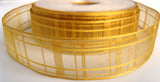 R1543 27mm Burnt Gold Sheer Check Ribbon - Ribbonmoon
