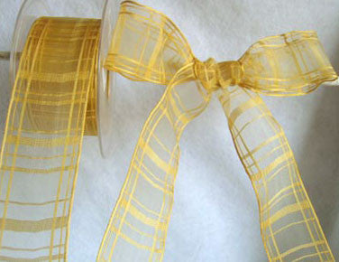 R1544 40mm Burnt Gold Sheer Check Ribbon