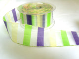 R1559 39mm Translucent Cream, Lime and Purple Banded Ribbon, Silver Edges