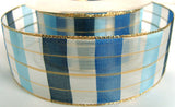 R1573 40mm Translucent Blue Banded Ribbon with Metallic Gold Borders