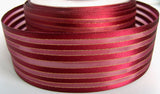R1574 41mm Burgundy Satin, Sheer and Gold Metallic Striped Ribbon