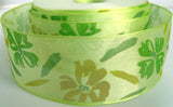 R1575 40mm Green Translucent Polyester Ribbon with a Flowery Design - Ribbonmoon