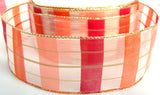 R1585 Red, Orange and Peach Translucent Block Sheer Ribbon, Gold Edges - Ribbonmoon