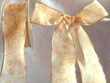 R1597 40mm Creamy Peach Translucent Polyester Ribbon, Metallic Gold Print