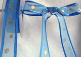 R1598 25mm Royal Blue Sheer Ribbon with a Metallic Print and Satin Borders - Ribbonmoon
