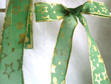 R1600 27mm Green Translucent Polyester Ribbon, Metallic Gold Print - Ribbonmoon