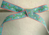 R1624 11mm Blue Flowery Ribbon, 100% Cotton - Ribbonmoon