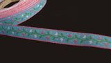 R1624C 11mm Blue Flowery Ribbon, 100% Cotton - Ribbonmoon