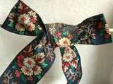 R1630 63mm Navy Flowery Ribbon, 100% Cotton - Ribbonmoon