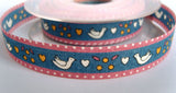 R1642C 18mm Dove and Love Heart Design Ribbon, 100% Cotton - Ribbonmoon