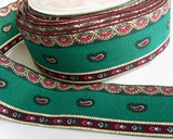 R1654 43mm Green Paisley Design Ribbon, 100% Cotton - Ribbonmoon