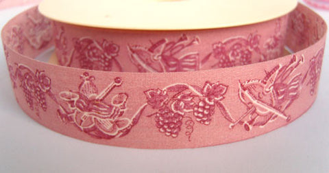 R1656 29mm Musical Instruments and Grapes Design Ribbon, 100% Cotton - Ribbonmoon