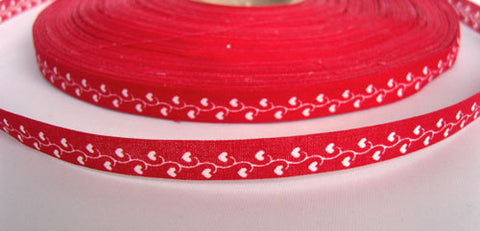R1658 10mm Red and White Love Heart Design 100% Cotton Ribbon