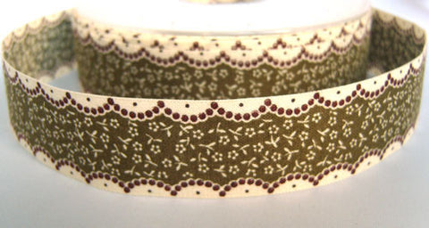 R1659 23mm Olive Green Flowery Ribbon, 100% Cotton - Ribbonmoon