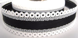 R1701L 34mm Black Nylon Ribbon with White Cotton Linen Lace Borders