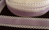 R1704 32mm Helio Cotton Polka Dot Ribbon with White Linen Lace Edges - Ribbonmoon