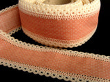 R1706 46mm Apricot Polka Dot Cotton Ribbon with Cream Linen Lace Edges - Ribbonmoon