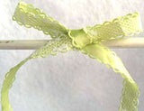 R1711 11mm White Lace over a Spring Green Acetate Satin - Ribbonmoon