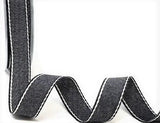 R1713 15mm Black-White Soft Denim Retro Stitch Edge Ribbon, Berisfords