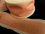 R1719 67mm Apricot Cotton Polka Dot Ribbon with Cream Linen Lace Edges - Ribbonmoon
