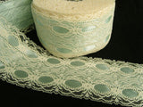 R1722 75mm Ivory Lace over an Aqua Acetate Satin - Ribbonmoon