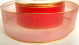 R1730 40mm Red Water Resistant Sheer Ribbon with Metallic Gold Borders.Wire Edge - Ribbonmoon