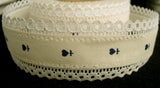 R1736 33mm Natural White cotton Ribbon with White Linen Lace Borders - Ribbonmoon