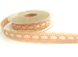 R1743 20mm Beige Lace over a Pink Rose Acetate Ribbon