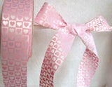 R1756 35mm Pink and Grey Satin Love Heart Ribbon - Ribbonmoon