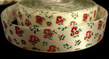 R1761 22mm Ivory Satin Ribbon with a Flowery Printed Design - Ribbonmoon