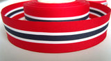 R1762 24mm Red, White and Navy Norway Flag Taffeta Ribbon - Ribbonmoon