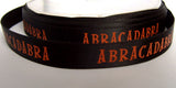 R1768 13mm Black Satin with an Orange ABERACADABERA Print - Ribbonmoon