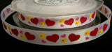 R1781 11mm White, Red, Pink and Yellow Satin Love Heart Printed Ribbon - Ribbonmoon