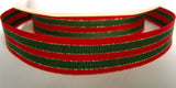 R1790 16mm Scarlet Berry, Green and Gold Striped Grosgrain Ribbon