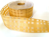 R2033 40mm Honey Sheer Check Ribbon. Wire Edge
