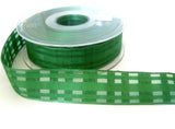 R2043 25mm Bottle Green Sheer Check Ribbon. Wire Edge