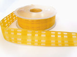 R2046 25mm Gold Yellow Sheer Check Ribbon. Wire Edge