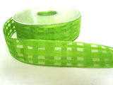 R2047 25mm Lime Green Sheer Check Ribbon. Wire Edge