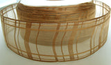 R2049 40mm Pale Brown Sheer Check Ribbon. Wire Edge - Ribbonmoon