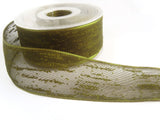 R2065 35mm Cypress Green Feather Sheer Ribbon. Wire Edge, Berisfords