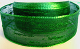 R2067 35mm Deep Green Feather Sheer Ribbon. Wire Edge, Berisfords - Ribbonmoon