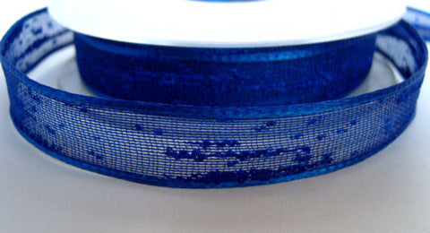 R2069 15mm Royal Blue Feather Sheer Ribbon. Wire Edge, Berisfords - Ribbonmoon